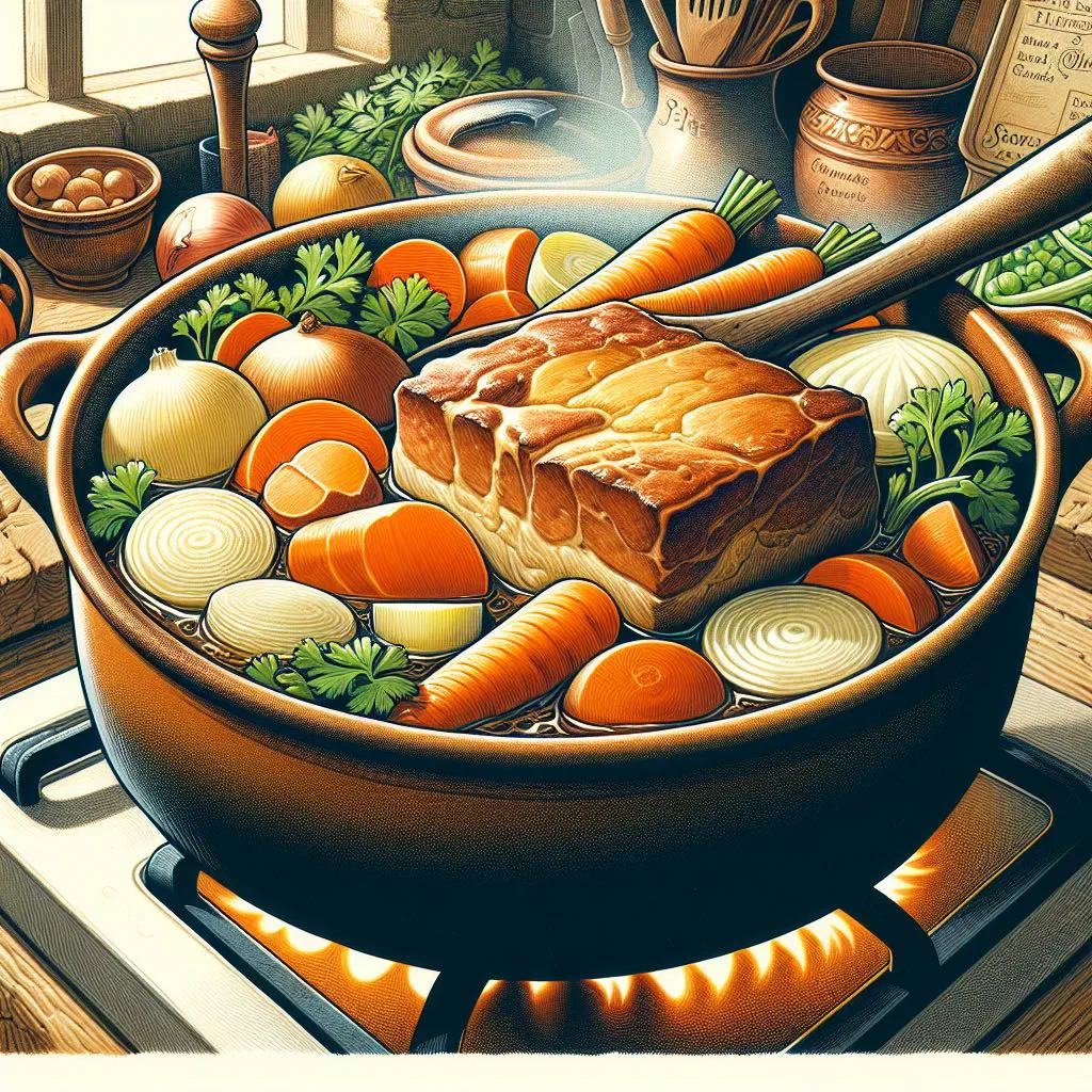 Rustic Dutch zwezerikstoof beef stew with carrots in a savoury sauce