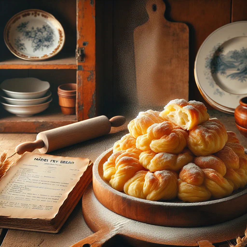 Golden Māori fry bread rolls piled on a plate
