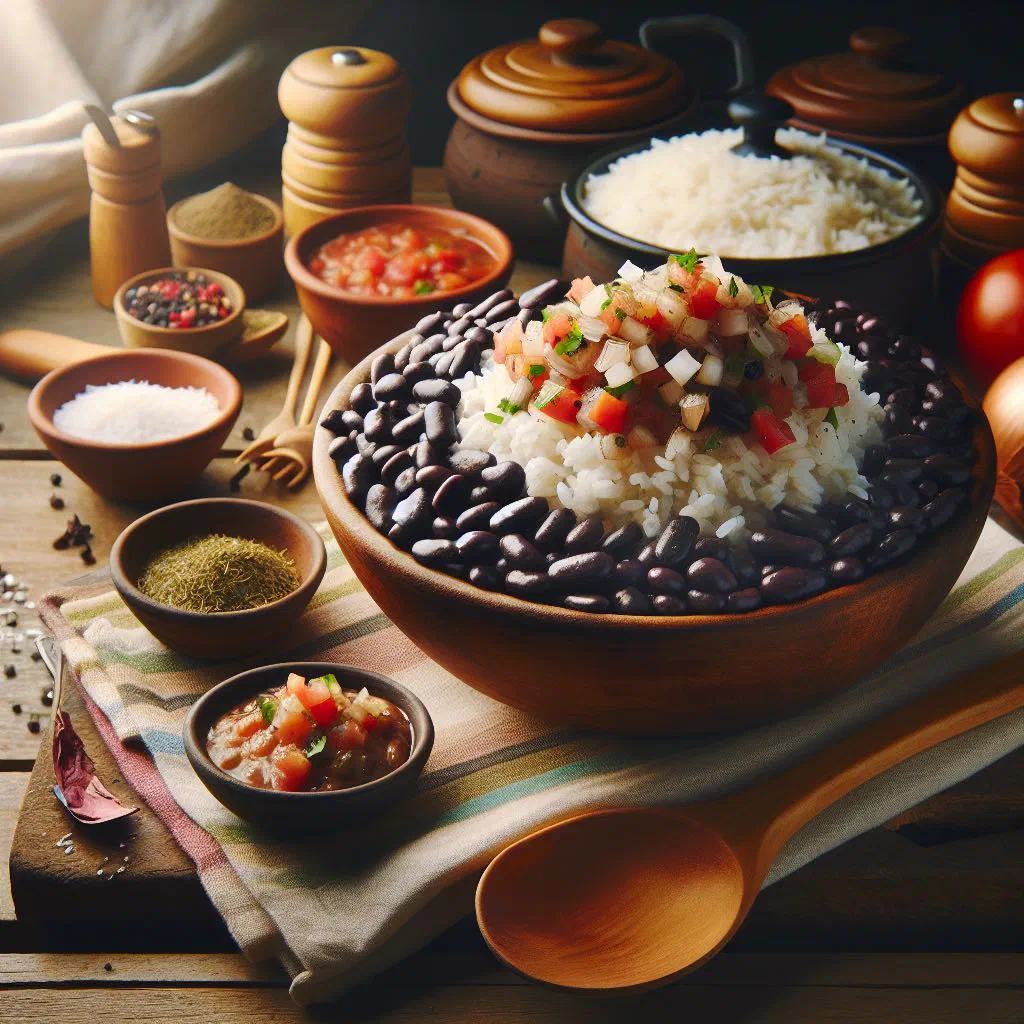 Gallo pinto of rice and black beans served with fresh tomato salsa