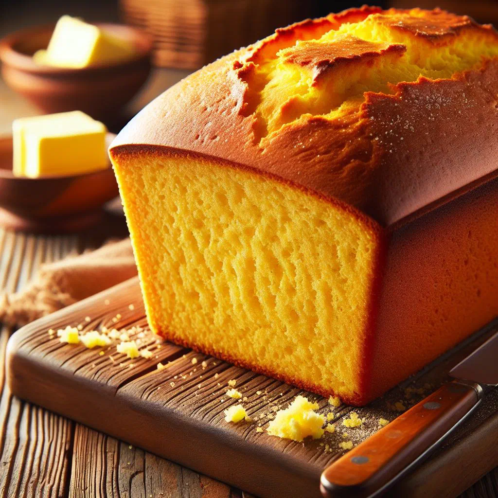 Golden slices of Nicaraguan pan de maíz on a wooden board