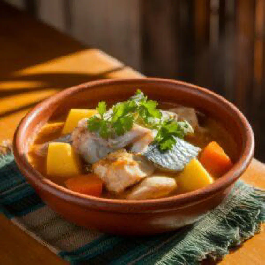 Nicaraguan rondon seafood stew in coconut milk with coriander and lime
