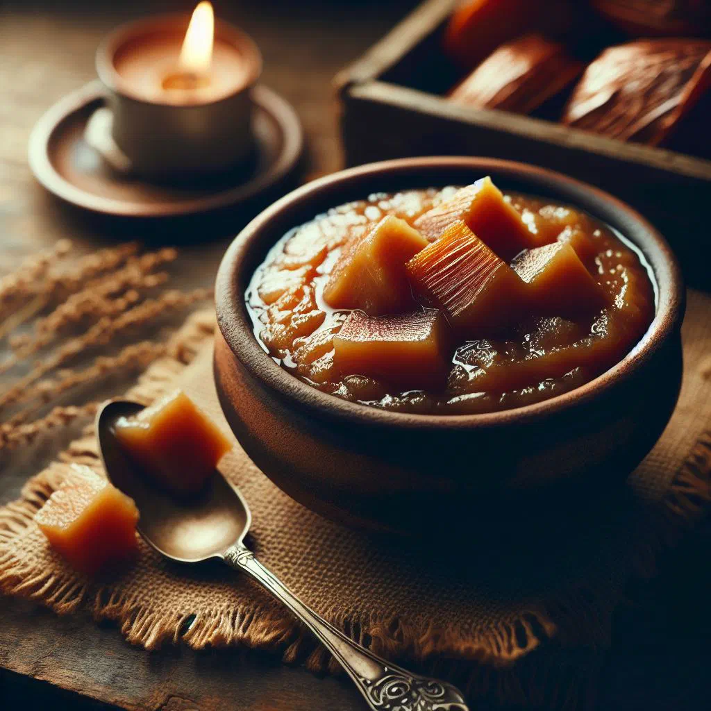 Smooth cassava pudding served on a plate as an accompaniment to a spicy stew