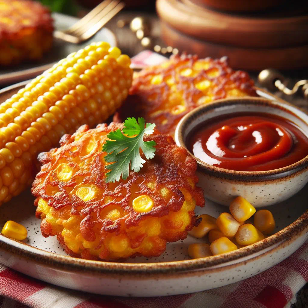 Golden Nigerian corn fritters piled on a plate