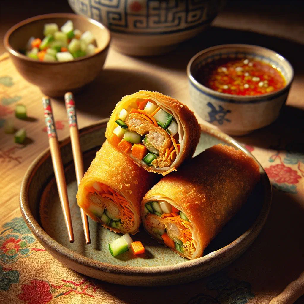 Golden fried Nigerian egg rolls with a whole boiled egg inside