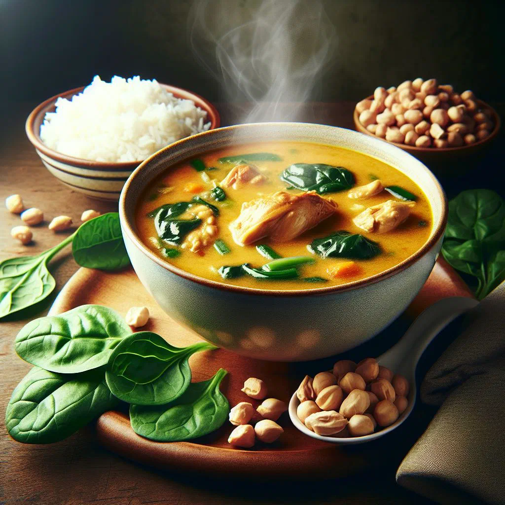 Creamy Nigerian groundnut soup garnished with fresh coriander