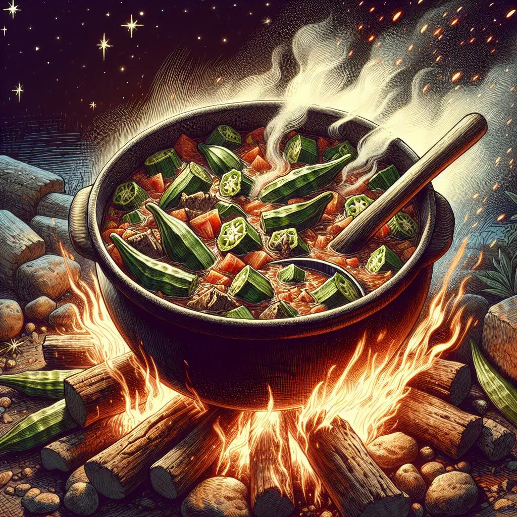 A bowl of Nigerian okra stew with sliced okra in a rich tomato base