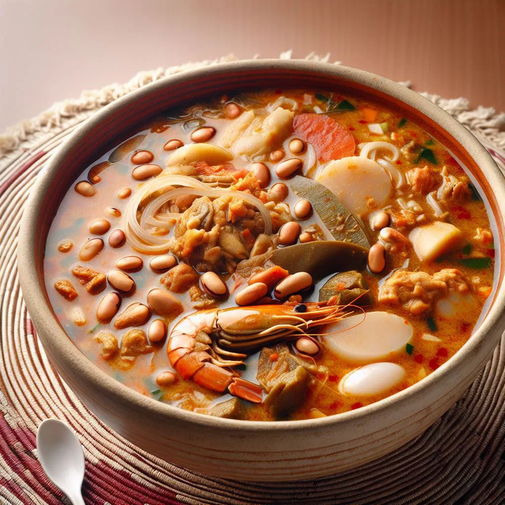 A rich, deep-red bowl of Nigerian owo soup made with palm oil and roasted peppers