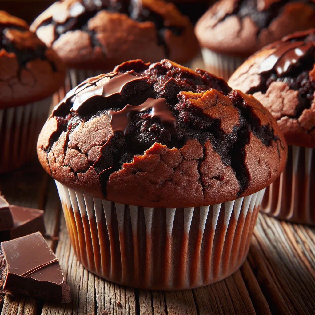 Freshly baked Macedonian chocolate muffins dusted with icing sugar