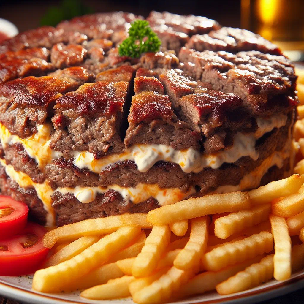 Grilled gurmanska pljeskavica patties served with ajvar and yoghurt