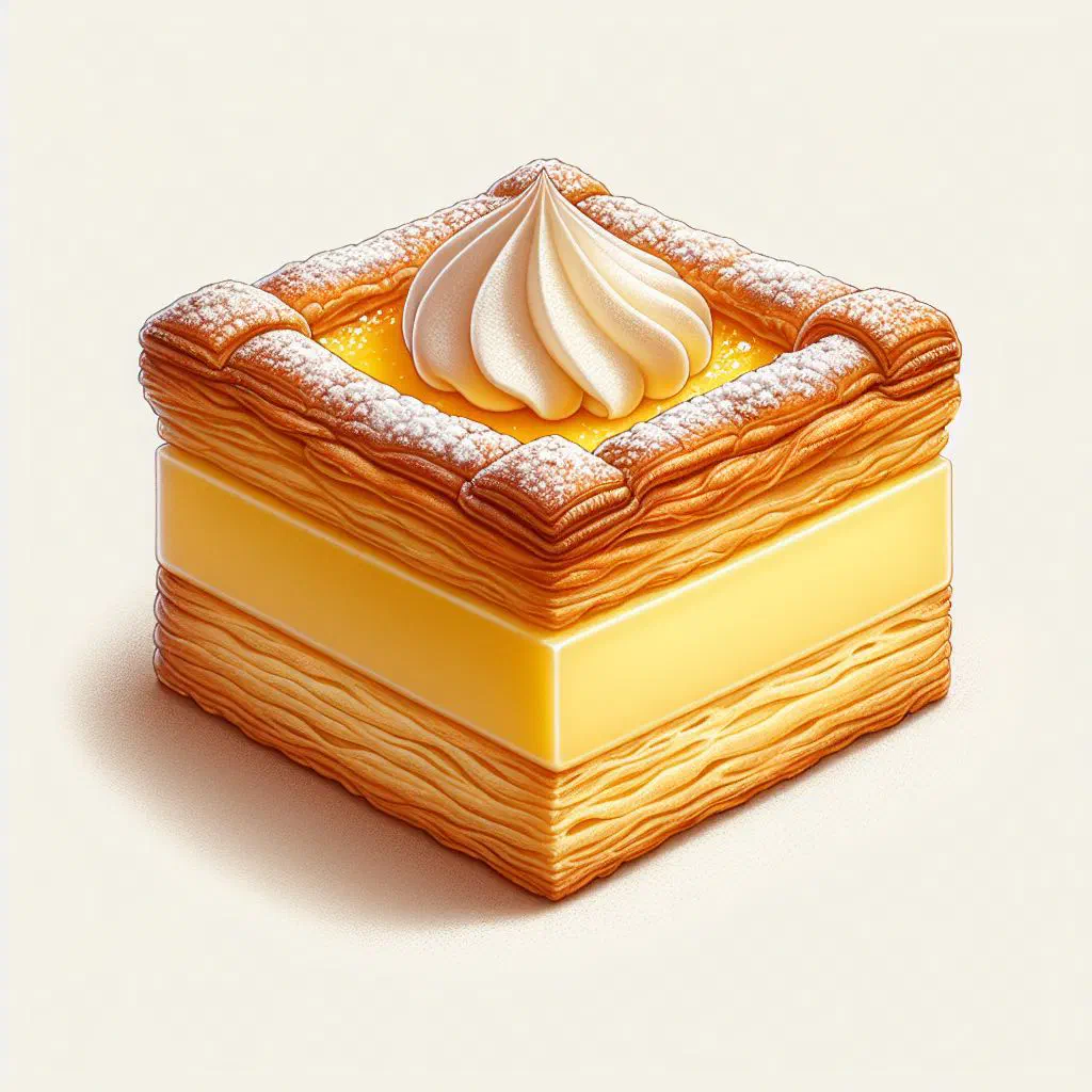 Krempita custard slices dusted with icing sugar on a plate