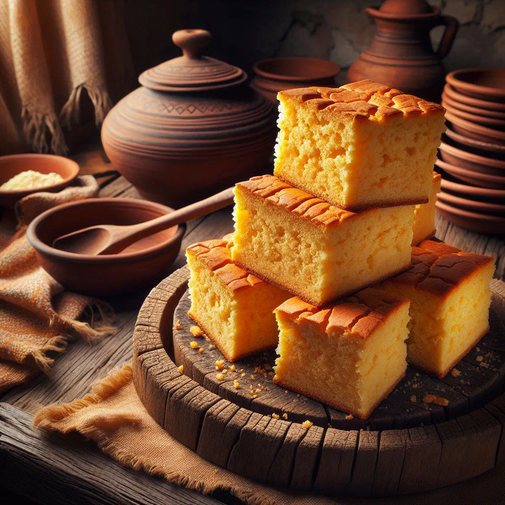 Golden Macedonian kukuruzna proja cornbread cut into slices