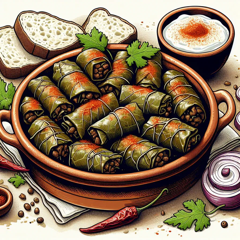Macedonian sarma cabbage rolls simmered and served with a dollop of soured cream