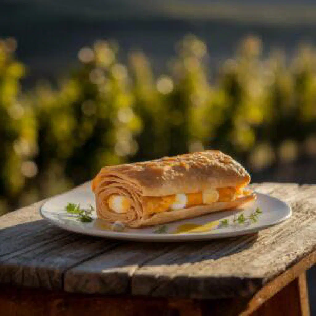 Baked Popova Kapa with peppers and melted cheese in a rustic dish