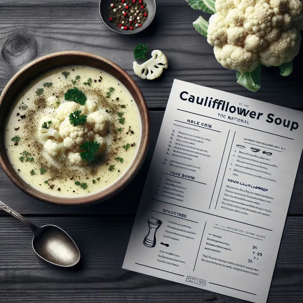 Creamy Norwegian cauliflower soup in a bowl, garnished with fresh herbs