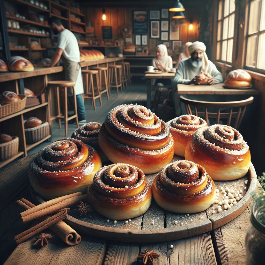 Golden Norwegian kanelboller cinnamon buns cooling on a wire rack