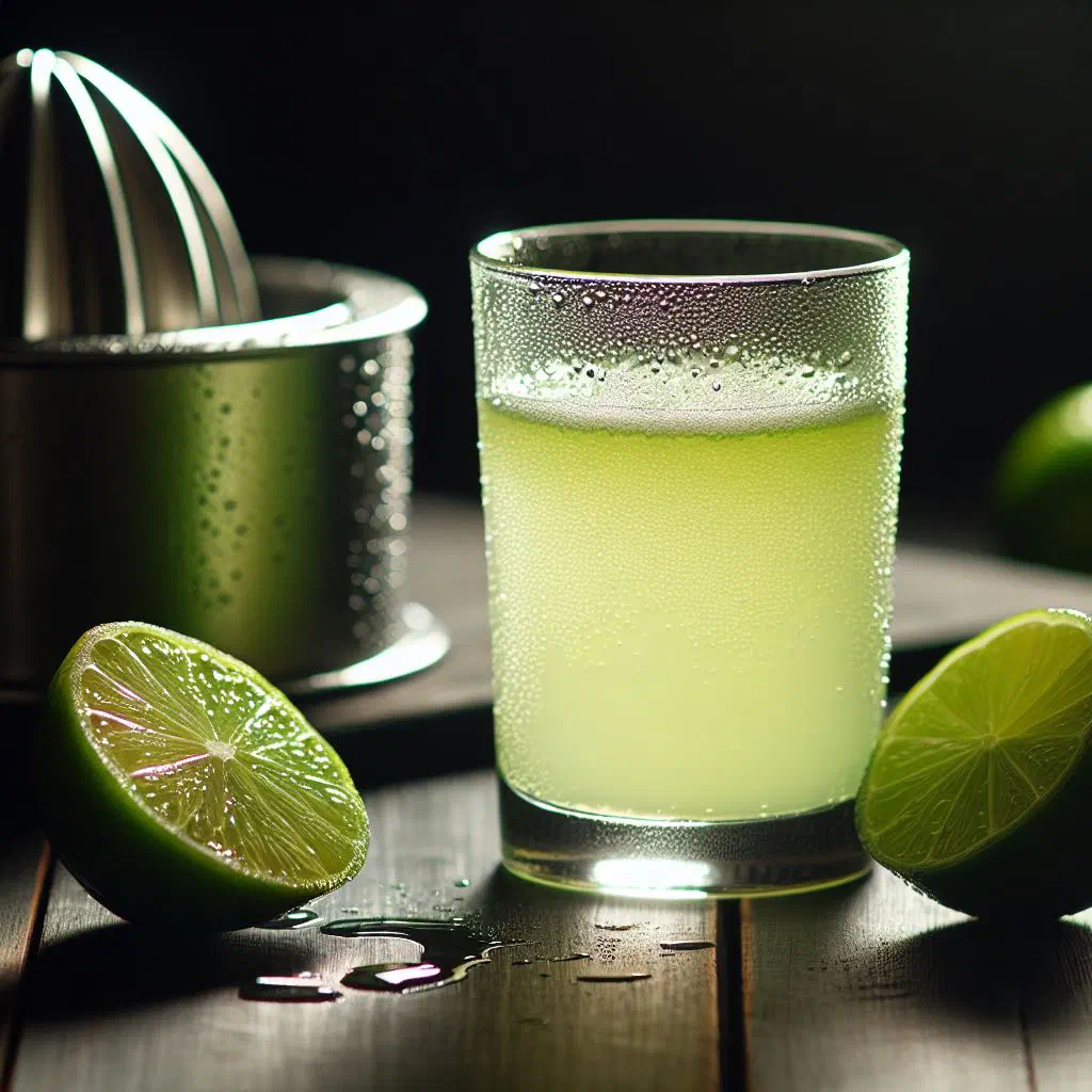 Glass of fresh lime juice with mint leaves and ice