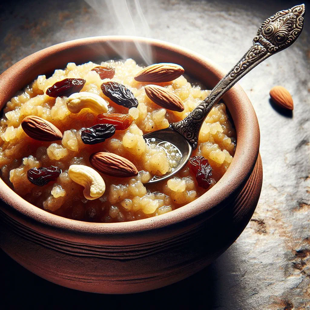 Bowl of glossy Omani halwa garnished with chopped nuts