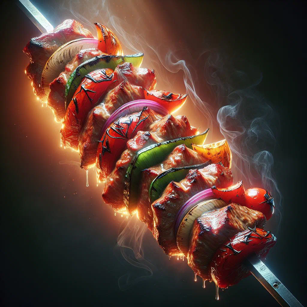 Grilled Omani kebab skewers with herbs and lemon