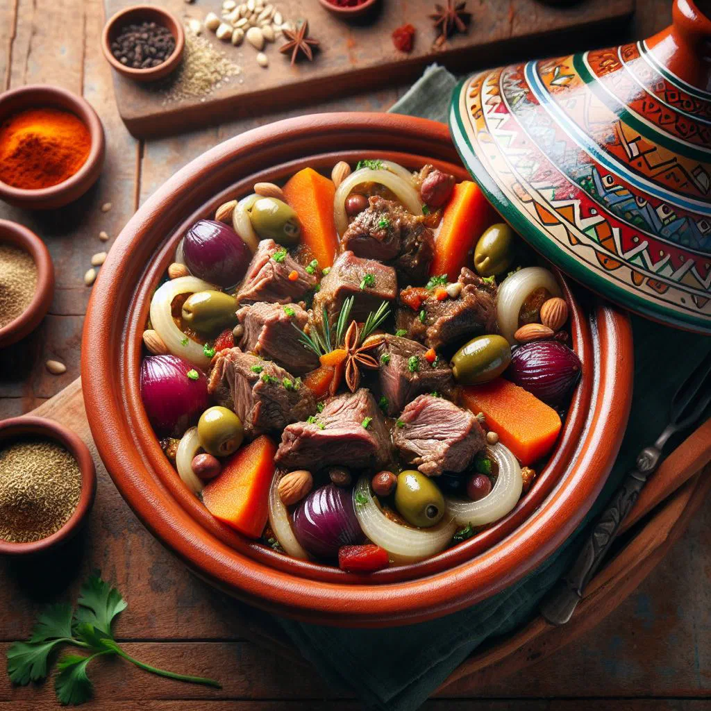 Slow-cooked lamb tagine with carrots, dried fruit and fresh herbs