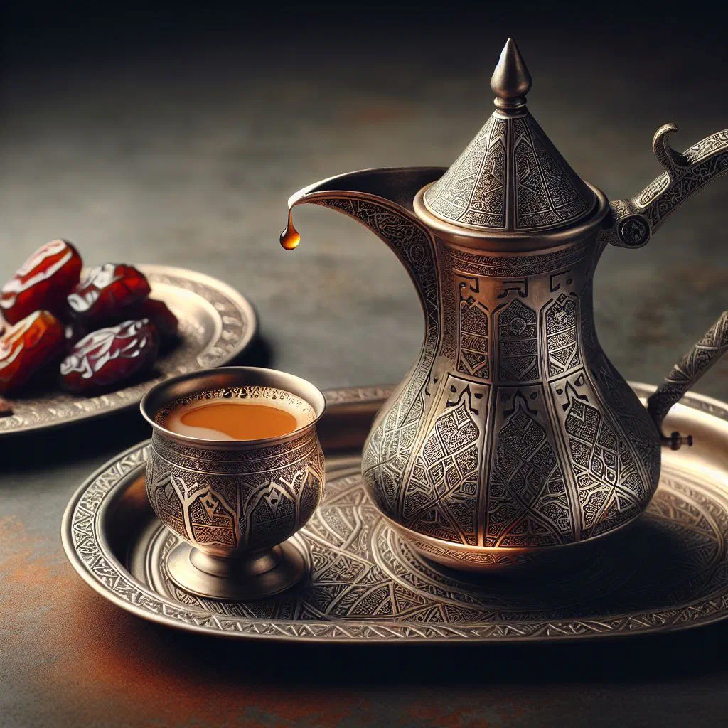 Small cups of Omani qahwa served with dates