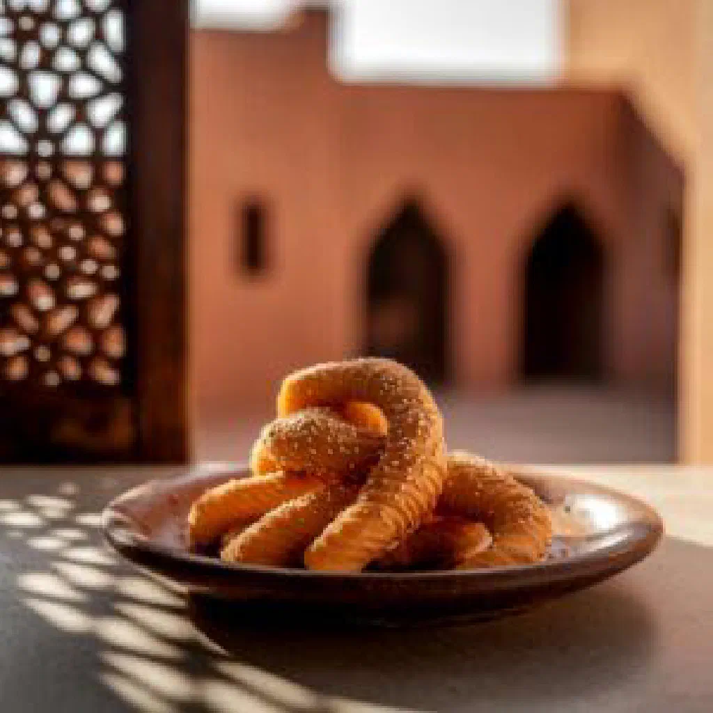 Thin, golden Omani rogag flatbread stacked on a plate