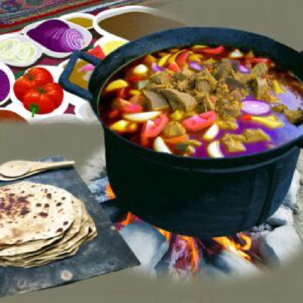 Bowl of Omani saloona lamb and vegetable stew garnished with fresh coriander
