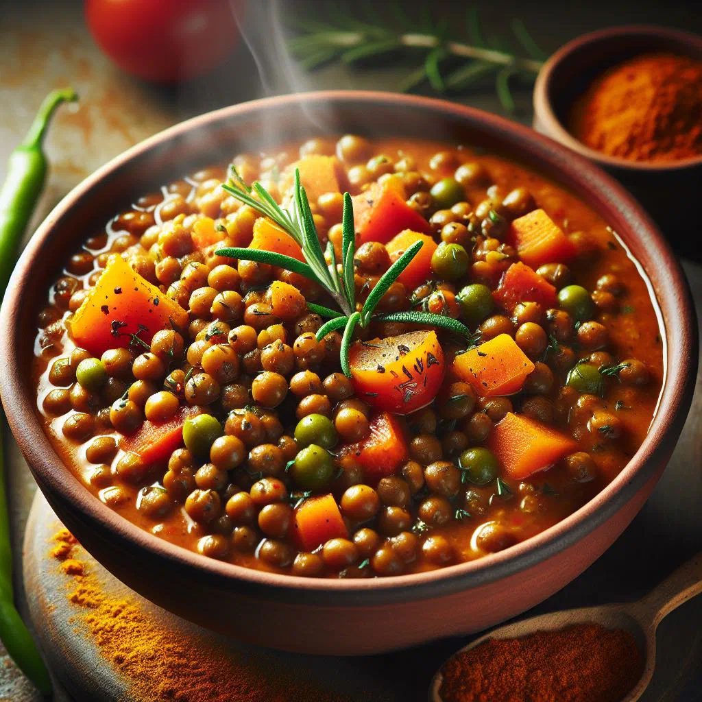 Bowl of Omani spiced lentil stew garnished with fresh coriander