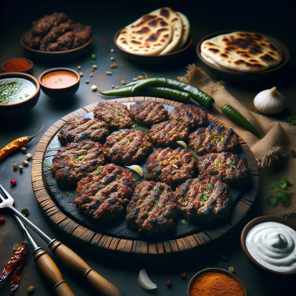 Golden pan-fried chapli kebab patties garnished with fresh coriander and lemon