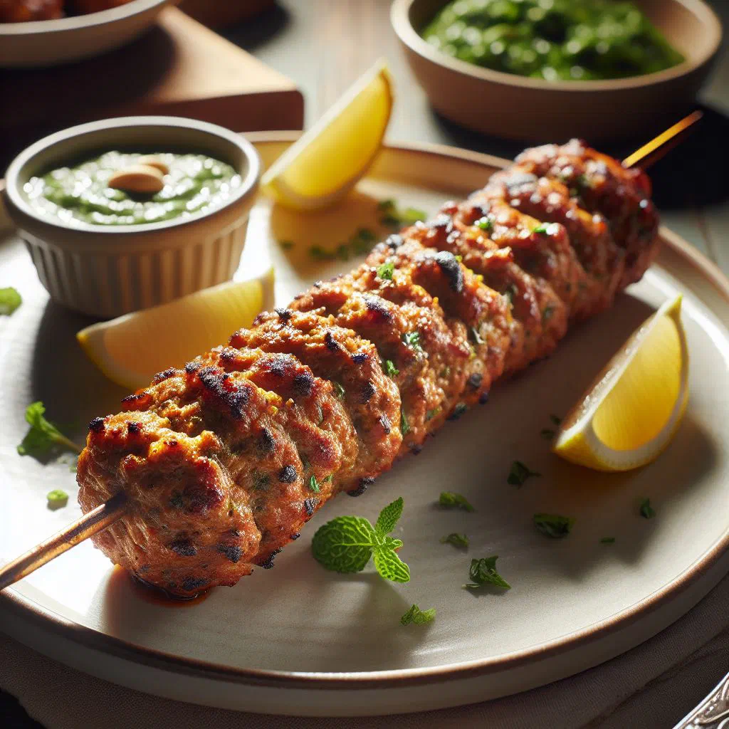 Grilled chicken seekh kebabs garnished with fresh coriander