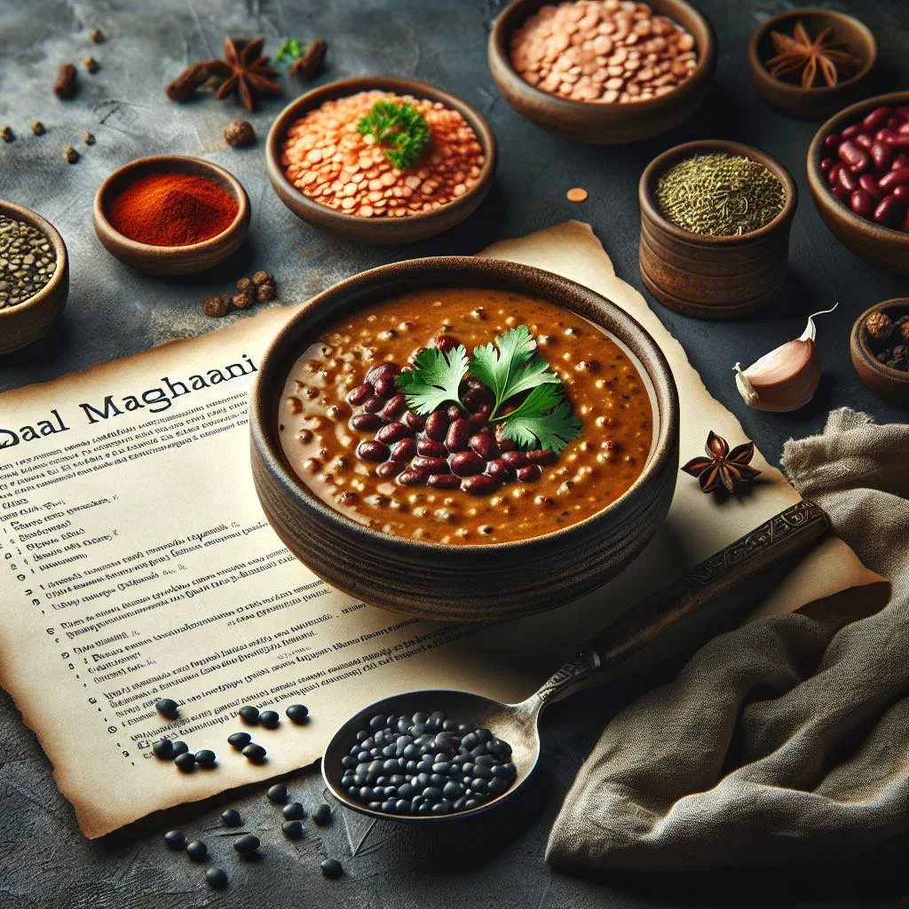 Creamy daal makhani garnished with coriander, served with naan