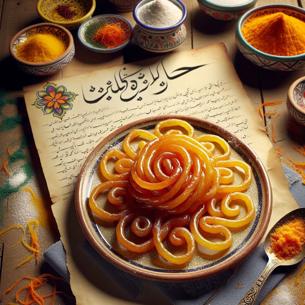 Bright orange spiral-shaped jalebi glistening with sugar syrup