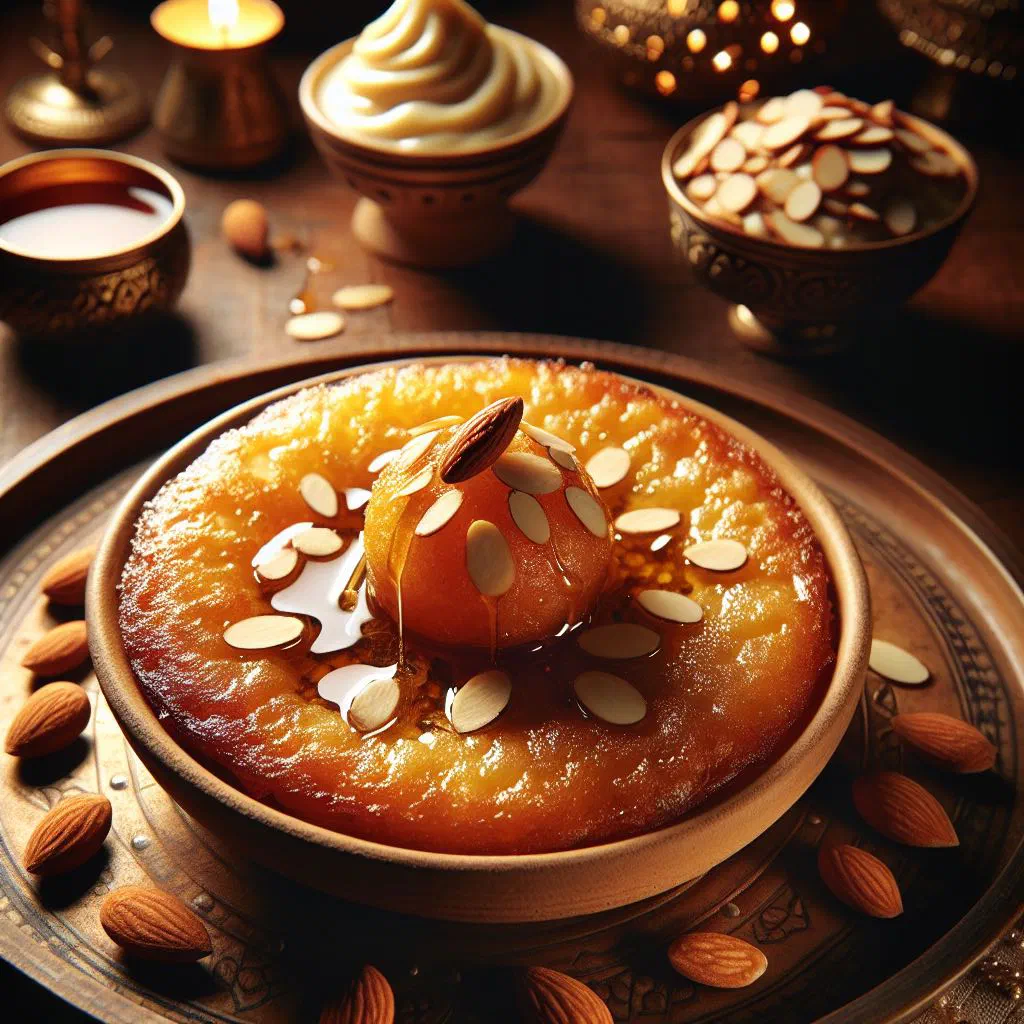 Golden fried malpua pancakes drizzled with syrup and sprinkled with cardamom