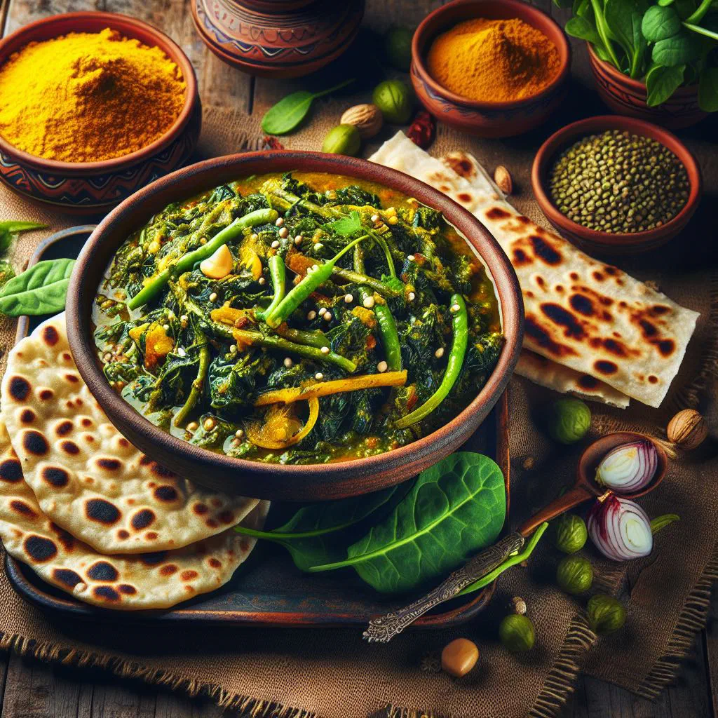 A bowl of Multani saag garnished with fresh coriander
