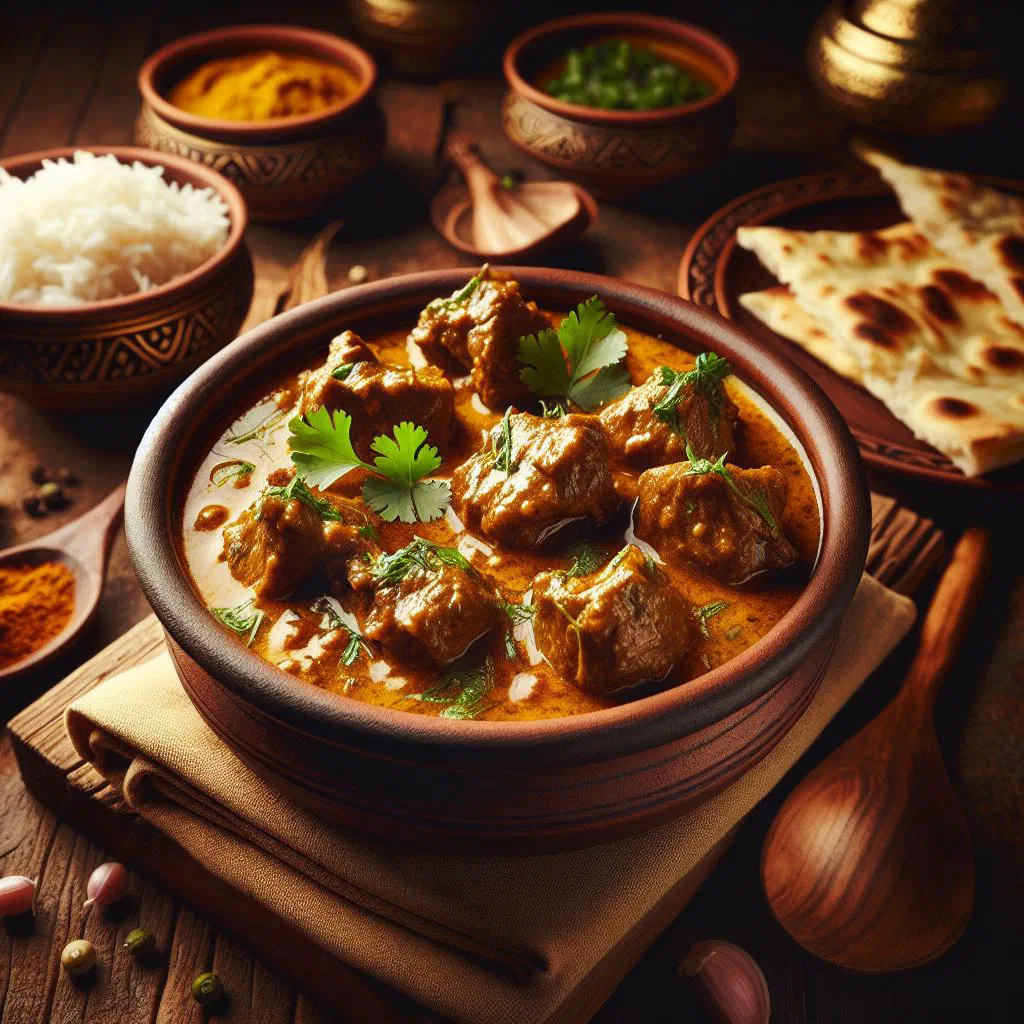 Rich mutton korma with tender lamb in a creamy spiced sauce