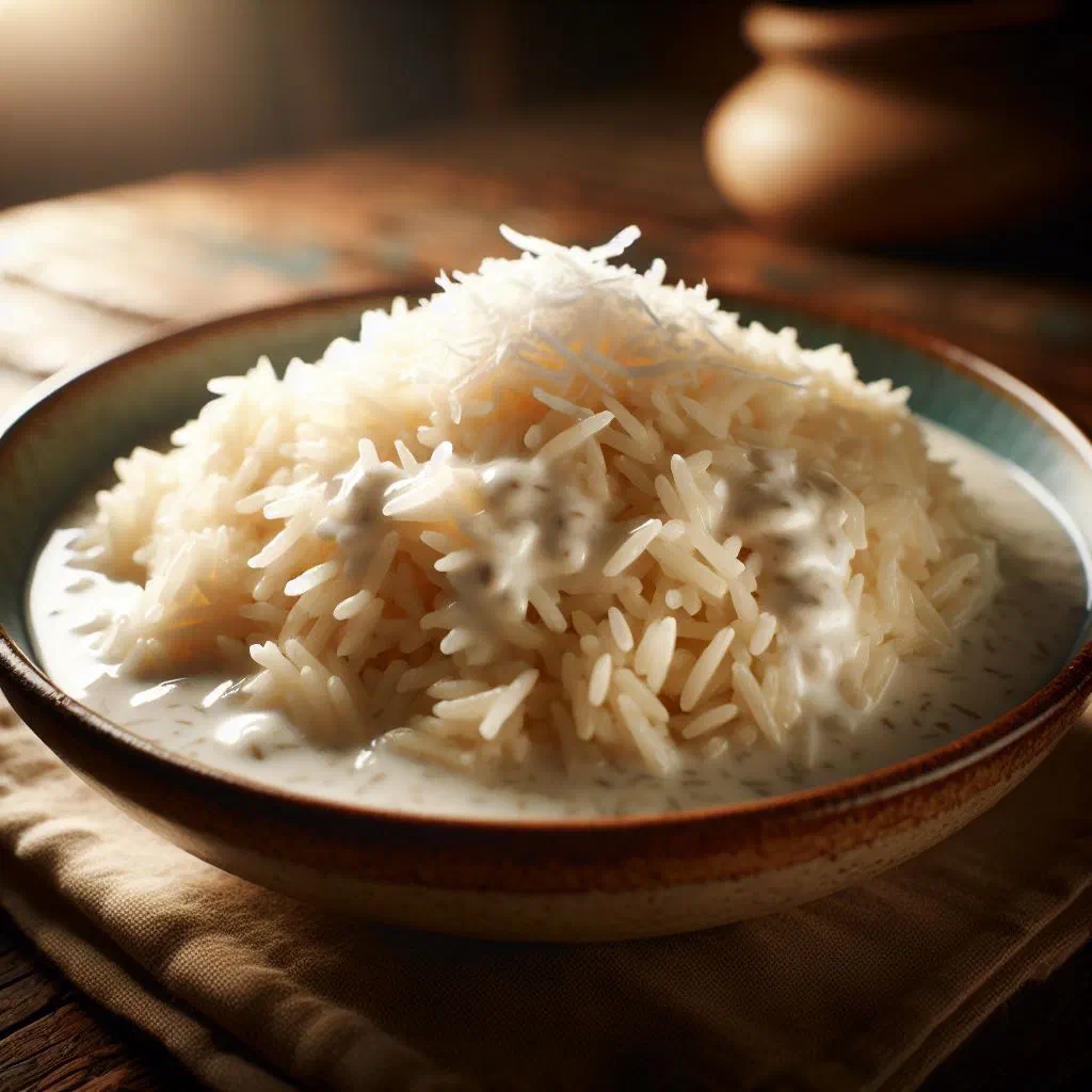Bowl of fluffy coconut rice cooked in creamy coconut milk