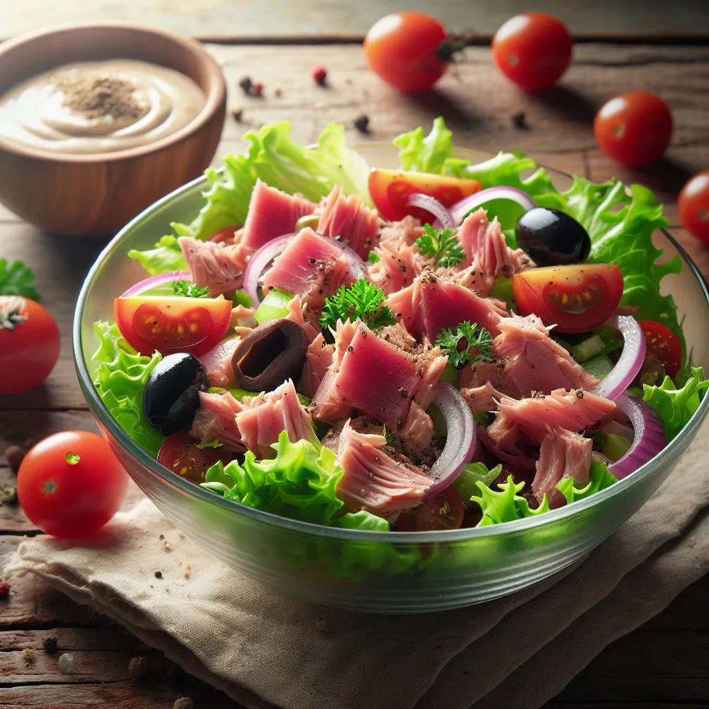 Smoked tuna salad with sweetcorn, cherry tomatoes and fresh coriander