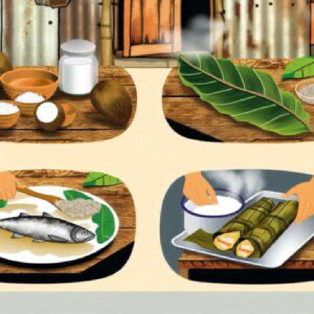 Tama with reef fish, taro and coconut milk garnished with spring onions