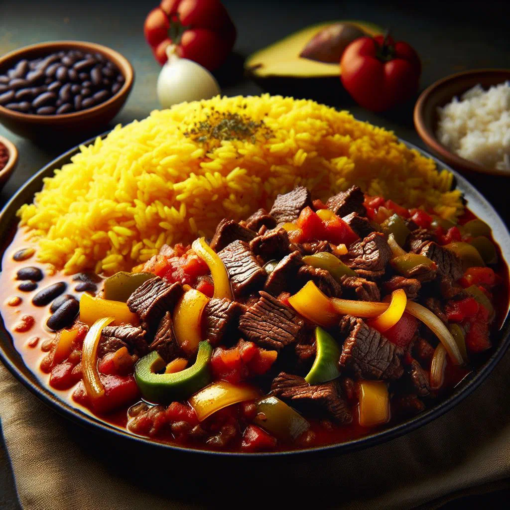Panamanian bistec picado with tender diced beef, peppers and onions