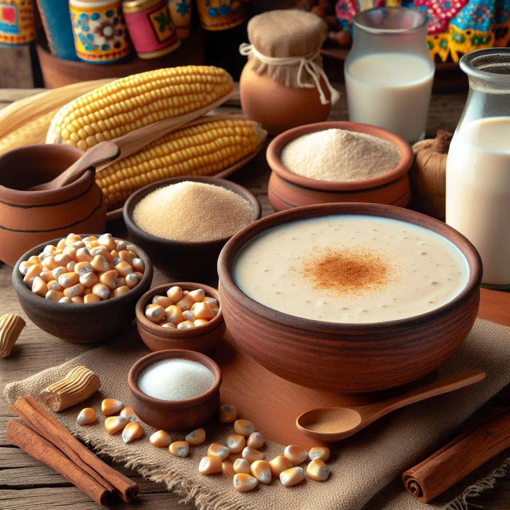 A glass of creamy chicheme dusted with cinnamon and served chilled