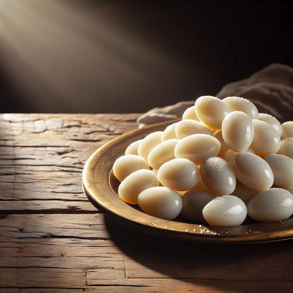 Small soft milk sweets known as huevitos de leche, dusted and ready to serve