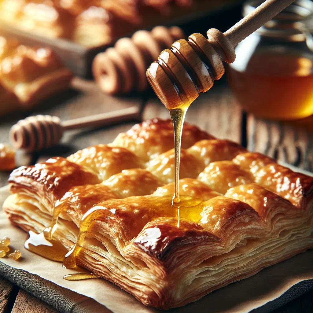 Golden fried dough pieces drizzled with warm honey on a plate