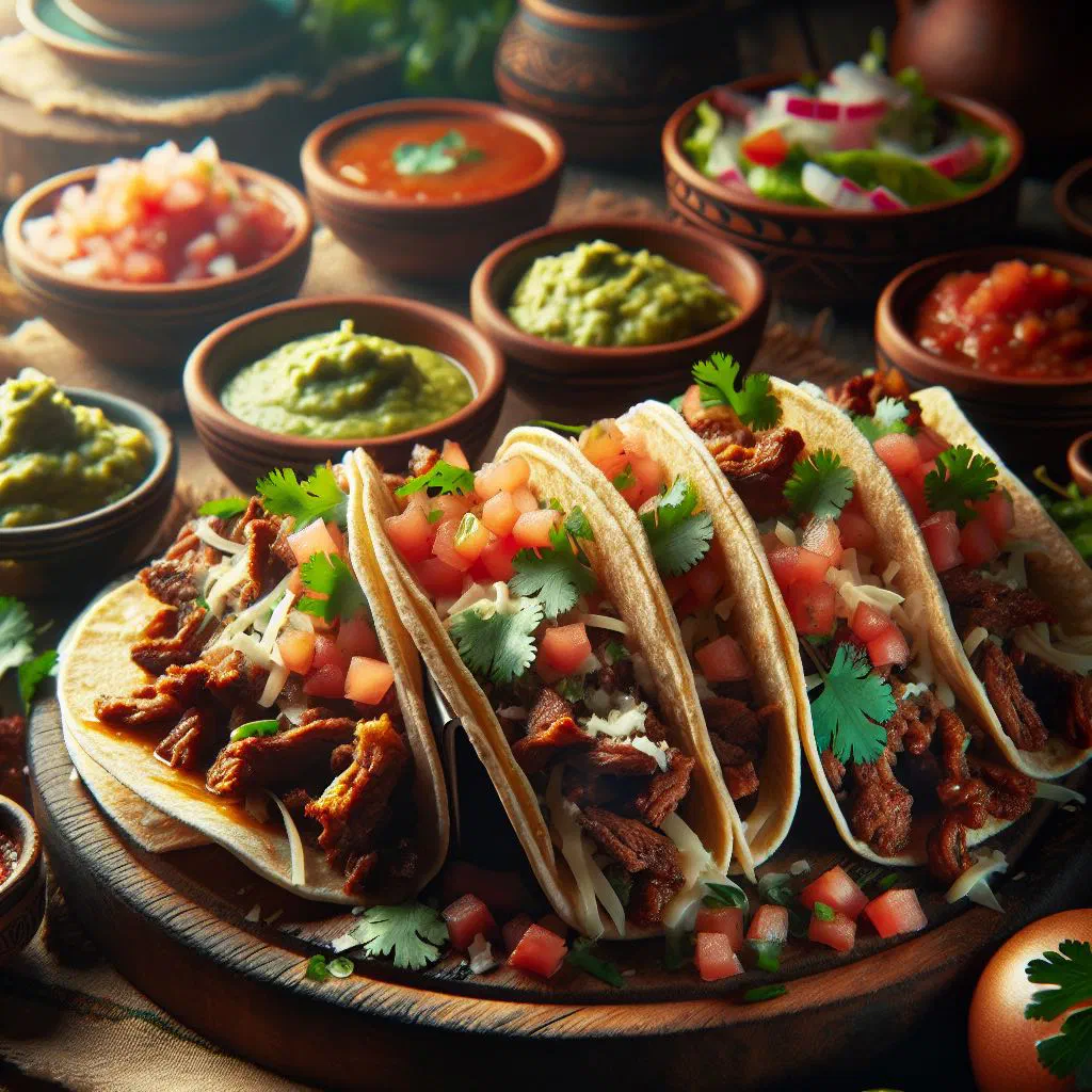 Panamanian tacos filled with spiced meat and vegetables, garnished with fresh coriander and lime