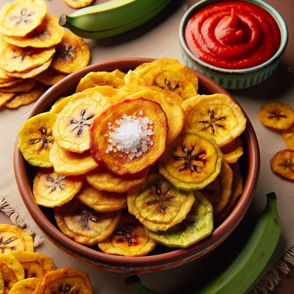 Golden, crispy twice-fried plantain tostones on a plate