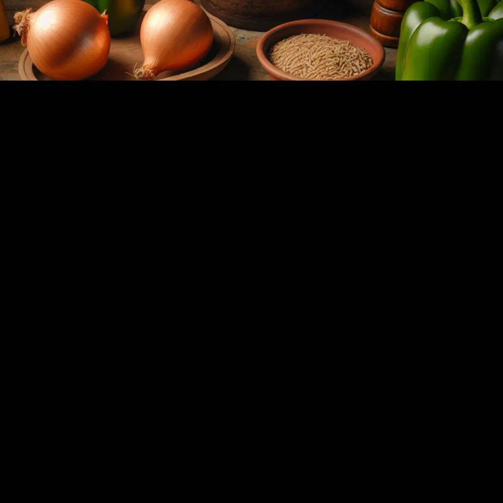 Paraguayan baked rice with chicken, sausage and vegetables in a dish