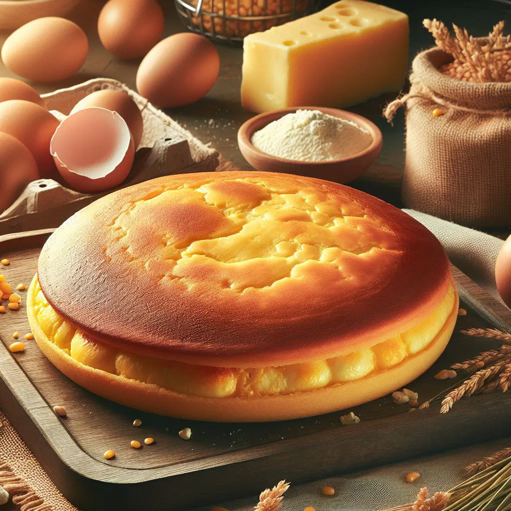 Golden Paraguayan chipa de huevo cheese breads on a serving plate