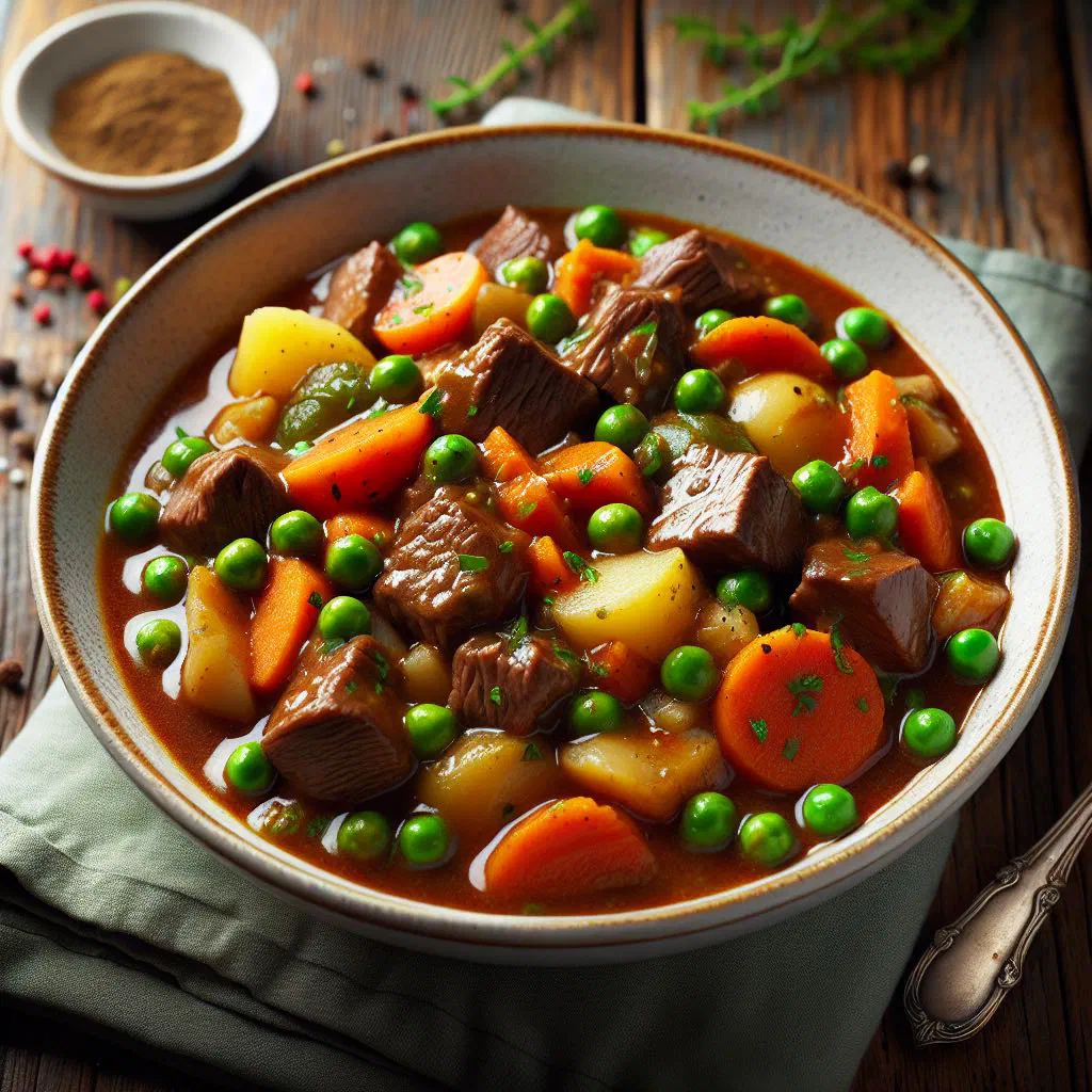 Paraguayan beef and vegetable stew served in a rustic bowl