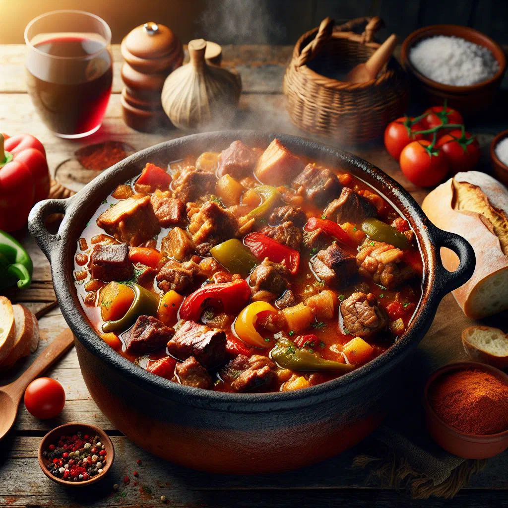 A hearty bowl of Guiso Carrero stew with tender beef, potatoes and carrots