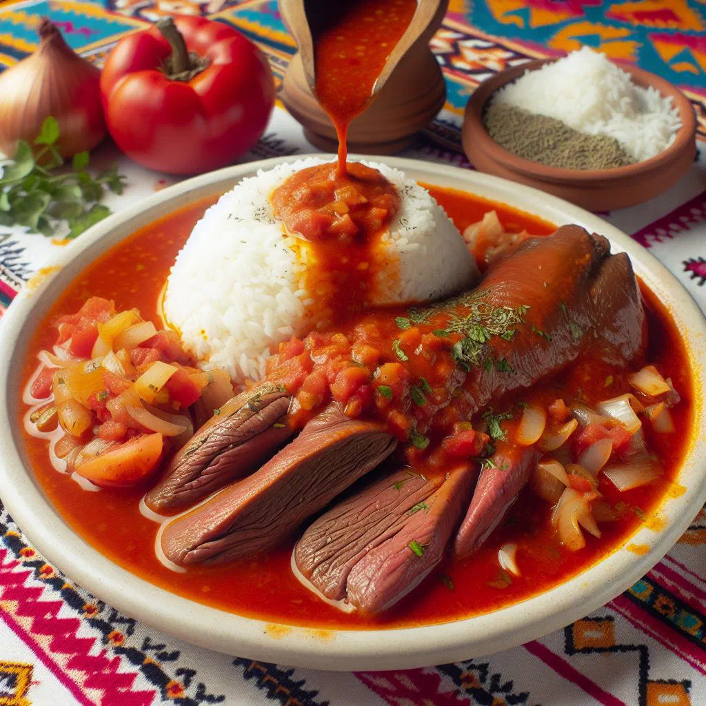 Lampreado with tender meat in a savoury sauce, garnished with fresh herbs
