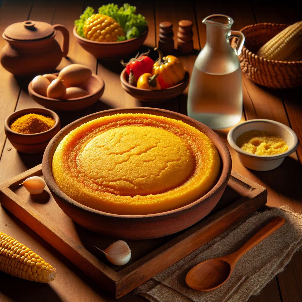 Golden baked Polenta a la Paraguaya with melted cheese in a dish