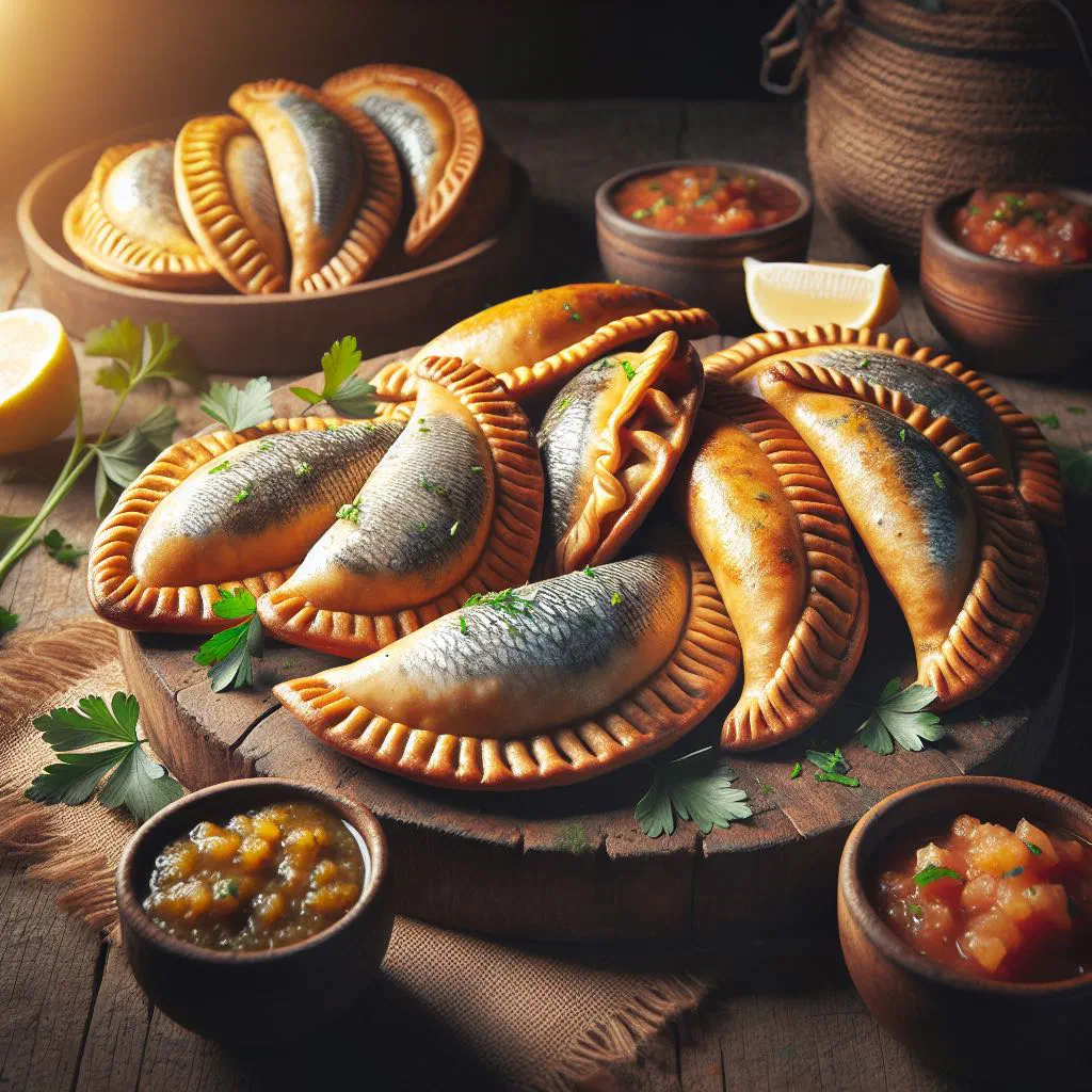 Golden fried surubí empanadas stuffed with spiced fish